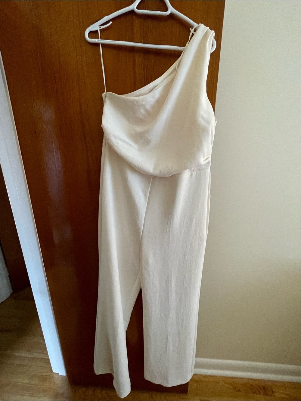 Mango One-Shoulder Cream Jumpsuit
